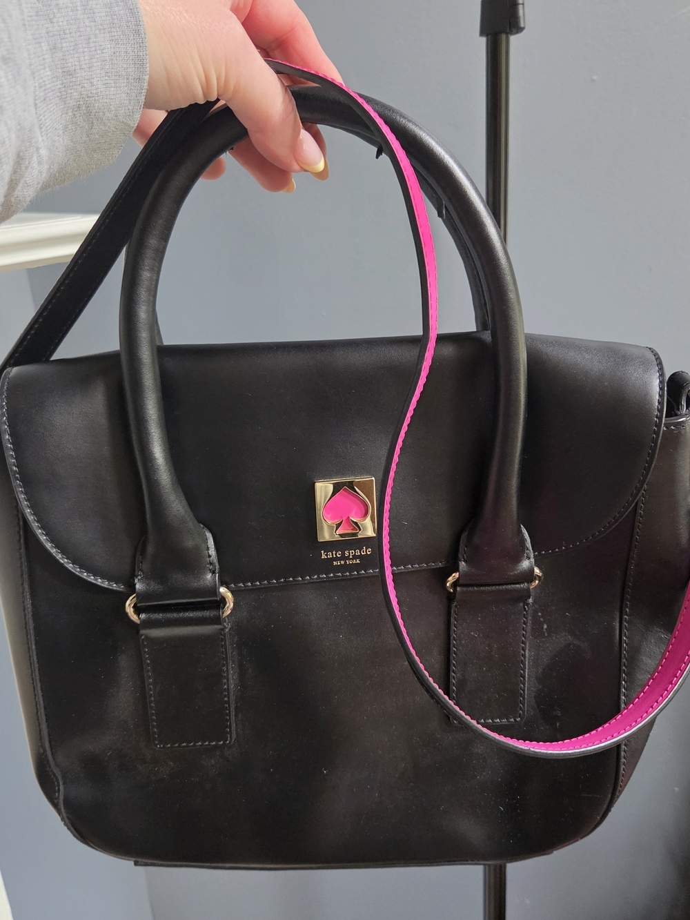 kate spade Black Satchel with Pink Accent Strap